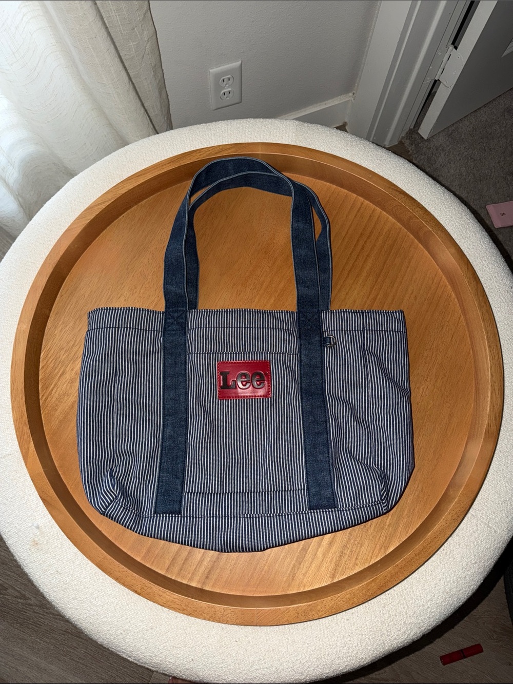 Kacey Musgraves x Lee Navy Pinstripe Canvas Tote with Red Logo Patch